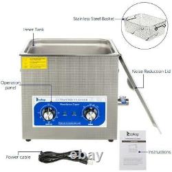 10L Capacity Tank Ultrasonic Cleaner Solution Jewelry Glasses Carbs Lab Clinic