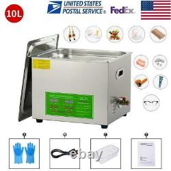 10L Digital Ultrasonic Cleaner Timer Heat Ultra Sonic Cleaning Stainless Tank US