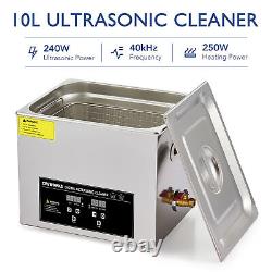 10L Portable Ultrasonic Cleaner with Heater Timer 304 Stainless Steel 2.5gal Cap