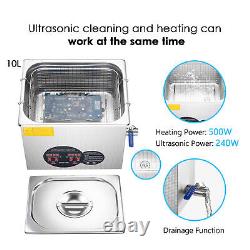 10L Stainless Steel Ultrasonic Cleaner Heater with Timer Bracket Jewelry Cleaning