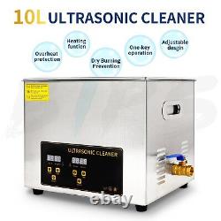 10L Ultrasonic Cleaner, Adjustable Timer Heater 304 Stainless Steel Tank