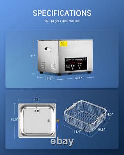 15L Professional Ultrasonic Cleaner w Timer & Heater for Car Parts Jewelry Tools