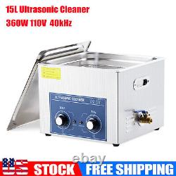 360W 15L Ultrasonic Cleaner Jewelry Cleaning Equipment Bath Tank With Timer Heater