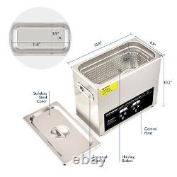 6L Portable Ultrasonic Cleaner with Heater Timer 304 Stainless Steel 1.5gal Cap