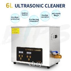 6L Professional Ultrasonic Cleaner with Timer&Heater with Drainage System 180W