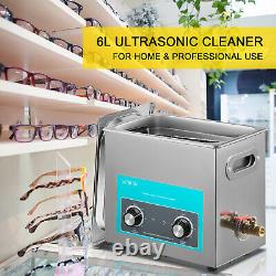 6L Ultrasonic Cleaner with Heater Timer Knob Control Solution Lab Water Drain