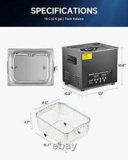 CREWORKS 10L Black Titanium Steel Ultrasonic Cleaner 600W Heater Digital Timer