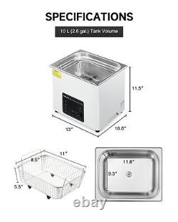 CREWORKS 10L Digital Ultrasonic Cleaning Machine w Timer 300W Heater Degas Mode