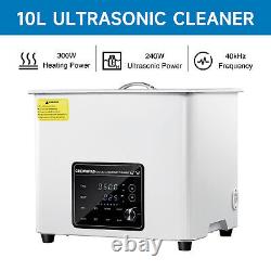 CREWORKS 10L Low Noise Digital Ultrasonic Cleaner w 300W Heater Timer Degas Mode