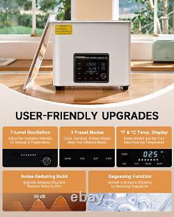 CREWORKS 10L Low Noise Digital Ultrasonic Cleaner w 300W Heater Timer Degas Mode