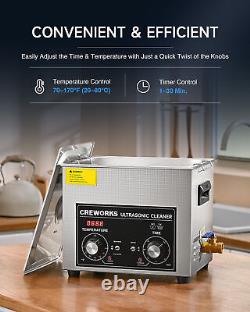 CREWORKS 10L Ultrasonic Cleaner 300W Heater 1-30min Timer Degas Gentle Modes