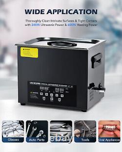 CREWORKS 10L Ultrasonic Cleaner Titanium Steel 600W Heater with Degas & 2 Modes