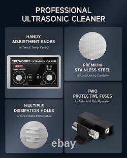 CREWORKS 10L Ultrasonic Cleaner w Knob Control 300W Heater Degas Gentle Modes