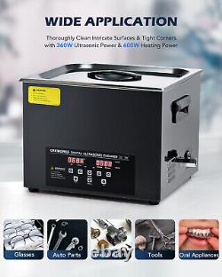 CREWORKS 15L Black Titanium Steel Ultrasonic Cleaner Machine with 600W Heater