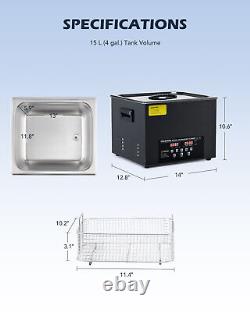 CREWORKS 15L Ultrasonic Cleaner Titanium Steel 600W Heater w. Degas & 2 Modes