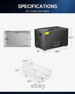 CREWORKS 30L Ultrasonic Cleaner Titanium Steel 1200W Heater w. Degas & 2 Modes