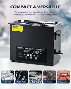 CREWORKS 6L Ultrasonic Cleaner Black Titanium Steel 500W Heater with Digital Timer