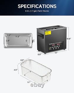 CREWORKS 6L Ultrasonic Cleaner Black Titanium Steel 500W Heater with Digital Timer