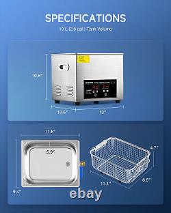 CREWORKS Ultrasonic Cleaner with 10L Stainless Steel Tank Heater Digital Timer