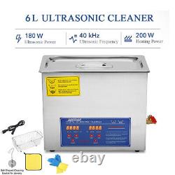 Commercial 6L Ultrasonic Cleaner w Timer Heating Machine Digital Sonic Cleaner