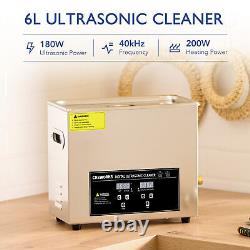 Digital Ultrasonic Cleaner 6L Stainless Steel 40kHz Cleaning of Rust Tarnish