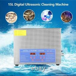 New 15L Ultrasonic Cleaner Stainless Steel Industry Heated Heater with Timer USA