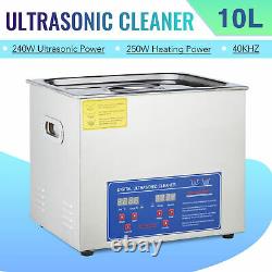 New Stainless Steel 10L Ultrasonic Cleaner 250W Digital Timer Heater WithBracket
