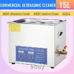 New Stainless Steel 15L Liter Industry Heated Ultrasonic Cleaner Heater withTimer