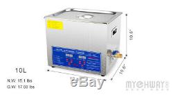 Stainless Steel 10 L Liter Industry Heated Ultrasonic Cleaner Heater withTimer US