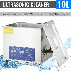 Stainless Steel 10L Liter Industry Heated Ultrasonic Cleaner Heater withTimer USA