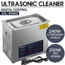 Stainless Steel 10L Liter Industry Ultrasonic Cleaner Heated Heater withTimer