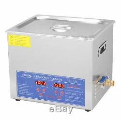 Stainless Steel 10L Ultrasonic Cleaner Liter Industry Heated WithTimer Jewelry USA
