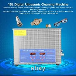 Stainless Steel 15L Liter Ultrasonic Cleaner Heater Industry Heated With Timer New