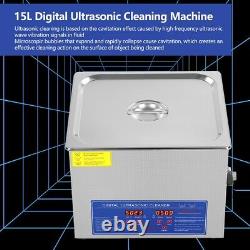 Stainless Steel 15L Liter Ultrasonic Cleaner Heater Industry Heated With Timer New