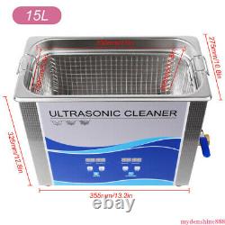 Stainless Steel Digital Ultrasonic Cleaner Machine 15L 360With450W + Heating Bath