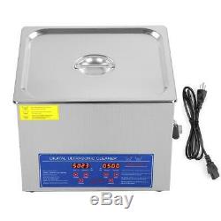 Ultrasonic Cleaner 15 L Liter Stainless Steel Industry Heated Clean Glasses US