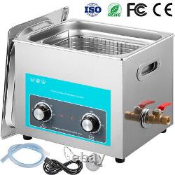 VEVOR 10L Ultrasonic Cleaner 640W Stainless Steel Knob Control with Heater &Timer