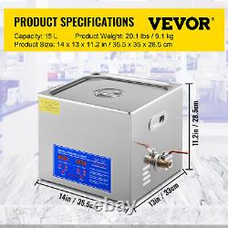 VEVOR 15L Ultrasonic Cleaner Jewelry Cleaning Machine with Industry Heater Timer