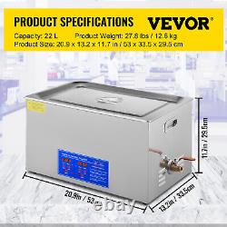 VEVOR 22L Ultrasonic Cleaner Stainless Steel Industry Heated Heater withTimer