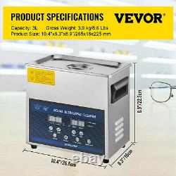 VEVOR 3L Ultrasonic Cleaner 28/40KHz Eyeglasses Jewelry Cleaner With Heater Timer