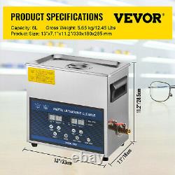 VEVOR 6L Digital Ultrasonic Cleaner with Heater 28/40KHz Lab Degas Eyeglasses