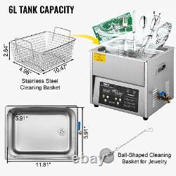 VEVOR 6L Ultrasonic Cleaner 50KHz Industy Cleaning Equipment 380W Heated withTimer
