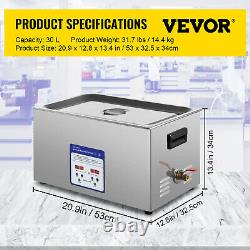 VEVOR Ultrasonic Cleaner 30L Stainless Steel Industry Digital Time Heat Cleaner