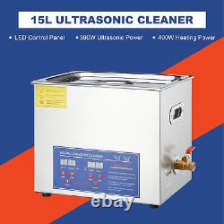 15l Liter Industry Ultrasonic Cleaner Heated Heater Timer En Acier Inoxydable 15l