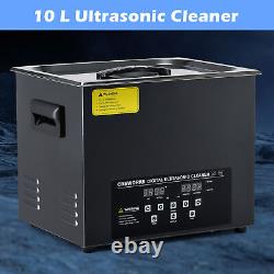Machine de nettoyage ultrasonique CREWORKS 10L en acier titane noir avec chauffage de 600W