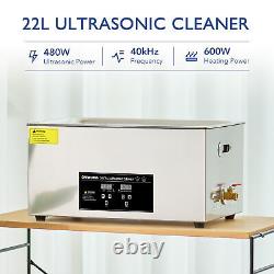 Nettoyeur à ultrasons CREWORKS avec chauffage, machine de cavitation sonique en acier inoxydable de 22L