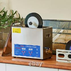 Nettoyeur de disques vinyles ultrasonique avec minuteur et chauffage, machine de nettoyage de bijoux sonique de 6L