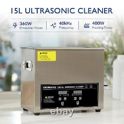 Nettoyeur ultrasonique CREWORKS avec cuve en acier inoxydable de 15L, chauffage, et minuterie numérique