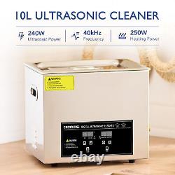 Nettoyeur ultrasonique CREWORKS avec minuterie numérique, chauffage et réservoir en acier inoxydable de 10L