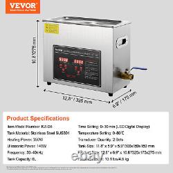 Nettoyeur ultrasonique VEVOR 6L avec minuterie chauffante Machine de nettoyage sonique numérique